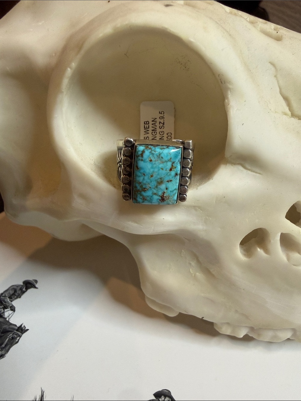 Navajo Web Kingman Sterling Silver Turquoise Ring size 9.5 Samuel Yellowhair